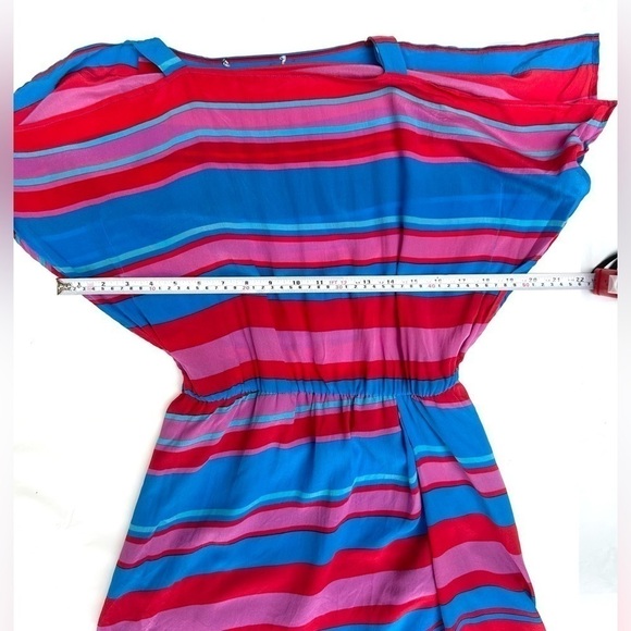 SILK striped red pink blue asymmetric dress size small - Picture 6 of 11
